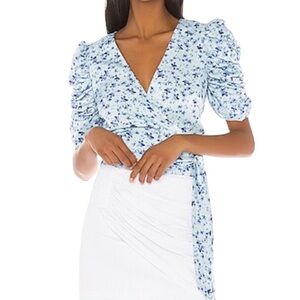 LPA Blue Floral Wrap Blouse
